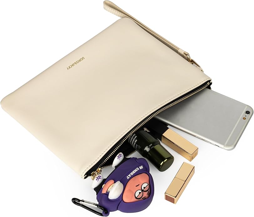 DORIS&JACKY Lambskin Leather Wristlet Clutch Purse for Women Soft Designer Slim Cell Phone Pouch Bag with Detachable Strap
