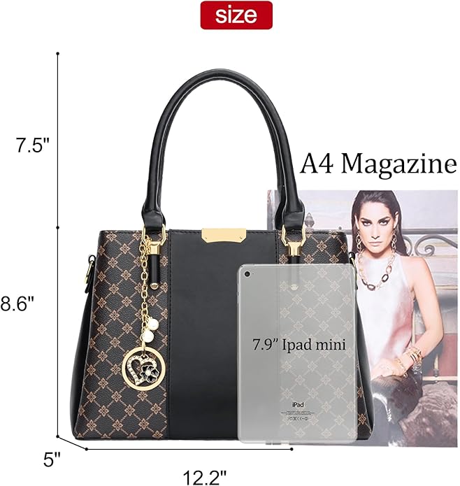 KKXIU 3 Zippered Compartments Purses and Handbags for Women Top Handle Satchel Shoulder Ladies Bags
