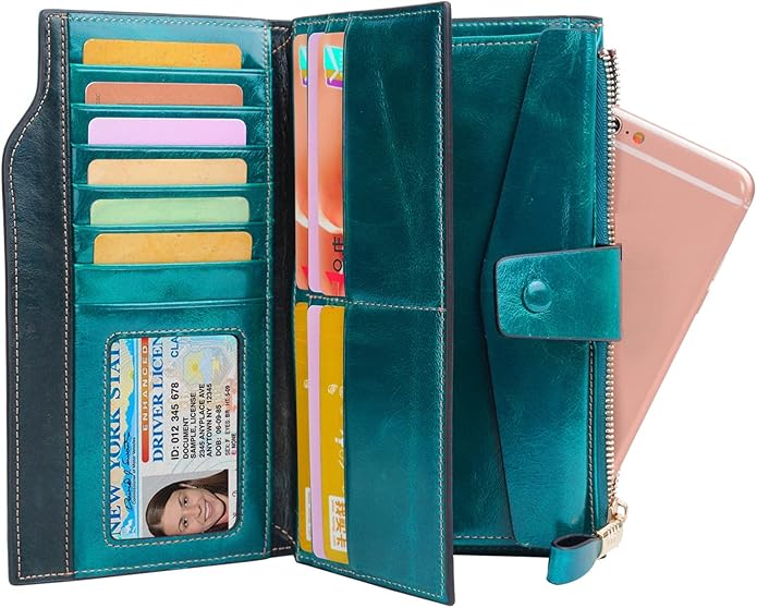 YALUXE Women's Genuine Leather Wallet RFID Blocking Multi Card Holder with Cell Phone Pocket Mothers Day Gifts