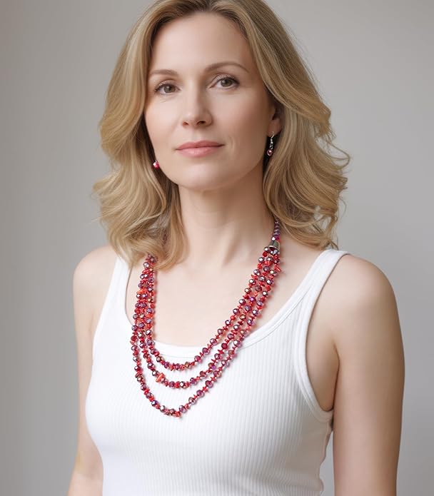 Layered Beaded Statement Necklace Multi Strand Crystal Beads Collar Necklace and Earring Sets for Women Fashion Costume Jewelry Set Gifts for Her