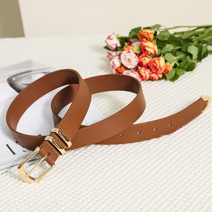 VATAN Women Leather Belt for Jeans Dresses Pants Fashion Ladies Casual Waist Belt with Gold Buckle