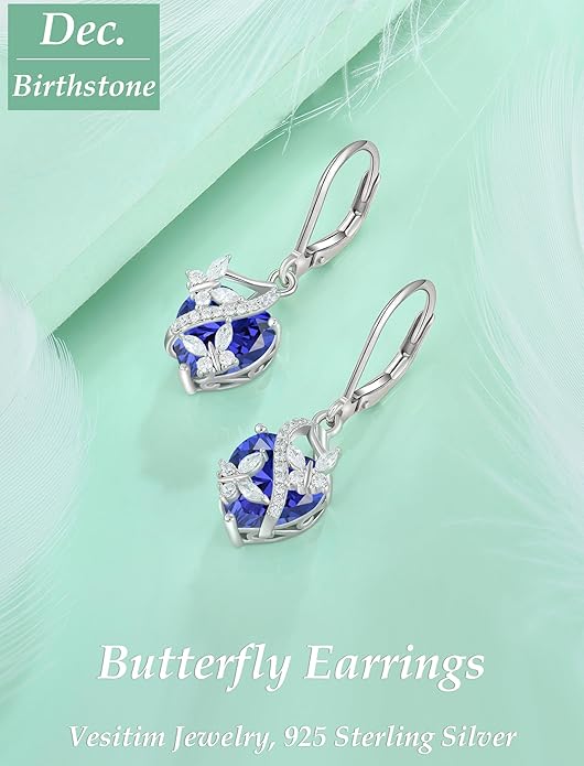 Butterfly Earrings for Women 925 Sterling Silver Heart Earring Birthstone Jewelry