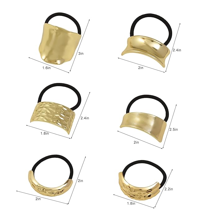Gold Metal Hair Ties for Women - Cuffs, Accessories, Elastic Bands for Thick and Thin Hair Ponytails