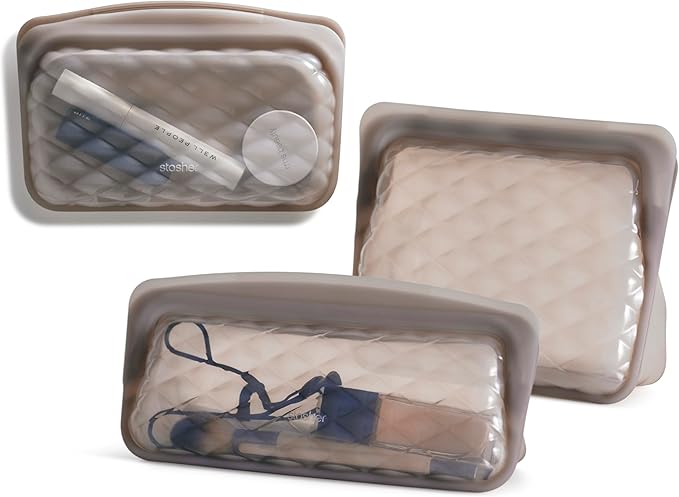 Stasher Premium Silicone Reusable Makeup Bags 3-Pack, Taupe, Beauty & Travel Toiletry Bag, Storage Bag Organizer, Dishwasher & Heat Safe, TSA Friendly, BPA Free, Leak-free, Eco Friendly