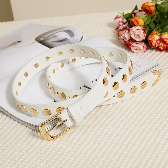 VATAN Women Leather Belt for Jeans Dresses Pants Fashion Ladies Casual Waist Belt with Gold Buckle