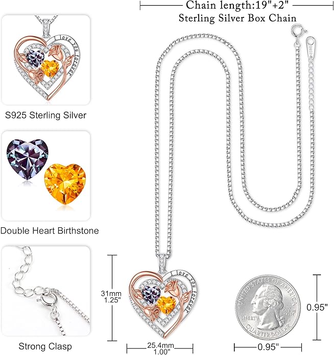 Iefil Mothers Day Gifts for Wife - Sterling Silver Birthstone Necklace Birthday Gifts for Her Wife