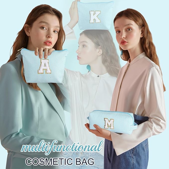 YOOLIFE Initial Makeup Bag for Girls Women - Skin Care for Teens 10-12 | Make Up Bag | Trendy Stuff for Tween Girls & Women | Graduation & Mothers Day Gifts