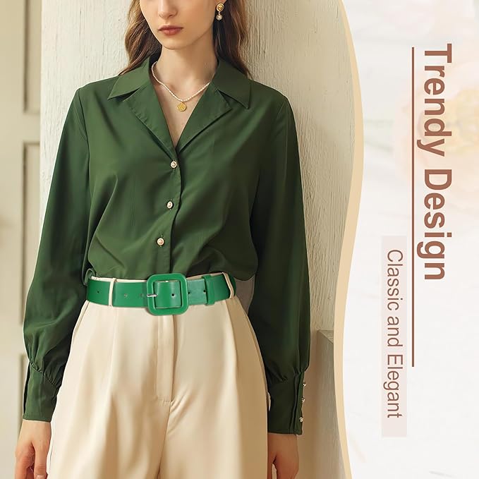 WHIPPY Women Leather Belt Candy Color Fashion Square Buckle Belt Ladies Belt for Jeans Pants Dresses