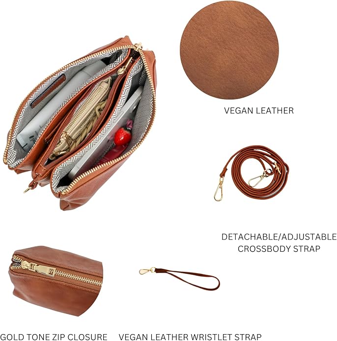 JEN & CO. Riley Small Crossbody Bags for Women Vegan Leather Wristlet Clutch Wallet Purses Handbags with 2 Straps