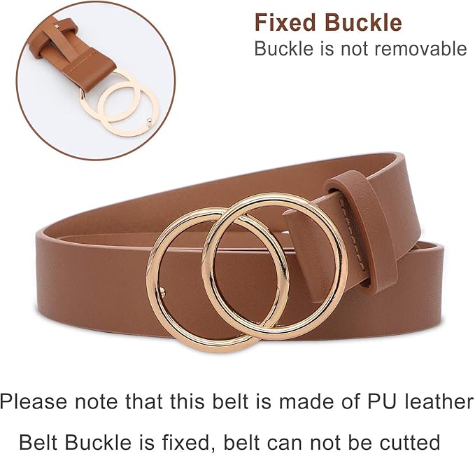 SUOSDEY Women Leather Belt Fashion Double O-Ring Soft Faux Leather Waist Belts For Jeans Dress