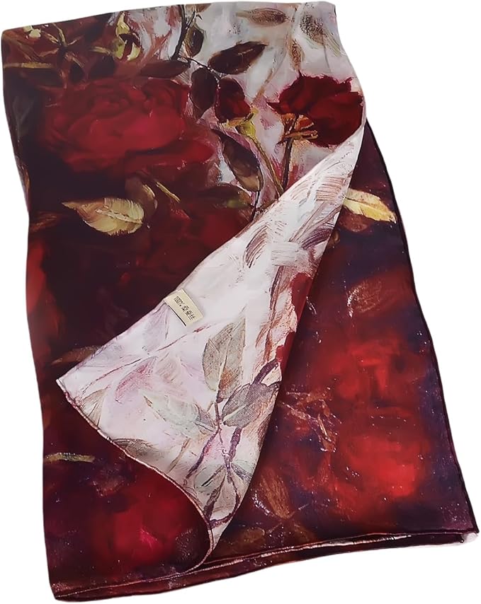 100% Mulberry Silk Scarf for Women Neck Oblong Headscarves Long Floral Print Lightweight Silk Wraps Shawls 67"*20"