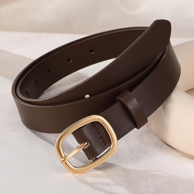 WHIPPY Women Leather Belt Casual Fashion Gold Buckle Leather Waist Belt for Jeans Pants Dresses Chic Ladies Belt
