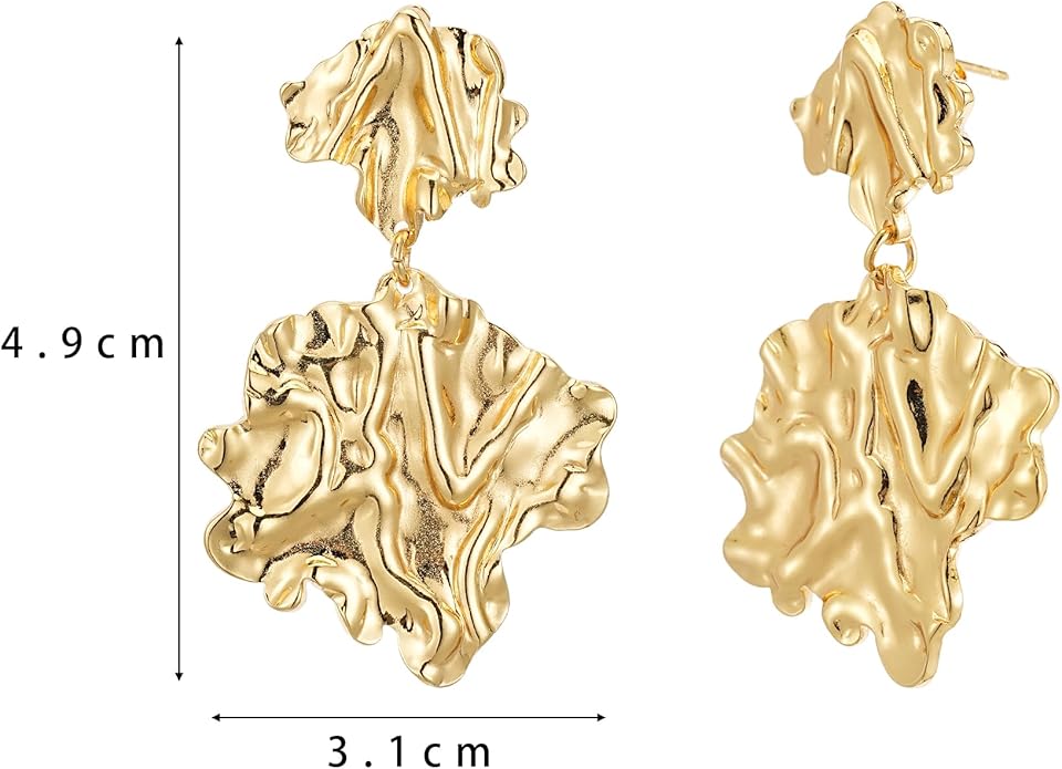 Large Gold Earrings for Women, Chunky Gold Statement Drop Dangle Earring Maple Leave Ginko Leaf Jewelry Gifts