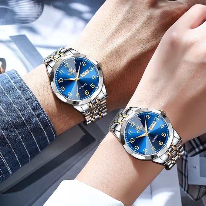 OLEVS Watch for Men Women Large Face Unisex Diamond Luxury Dress Analog Quartz Stainless Steel Waterproof Luminous Date Business Casual Wrist Watch