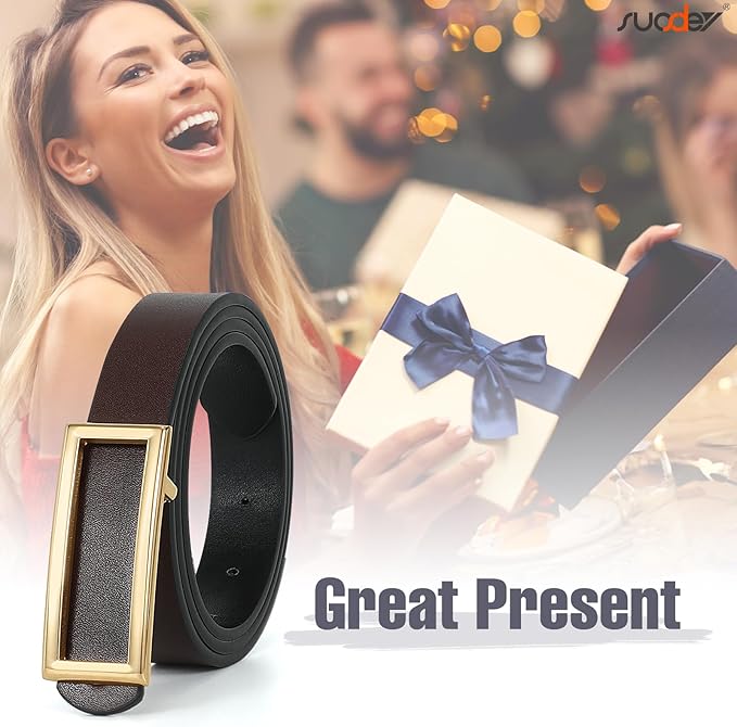 SUOSDEY Women Reversible Leather Belts for Jeans Pants Dresses Ladies Fashion Belts with Gold Buckle, 0.9" Width