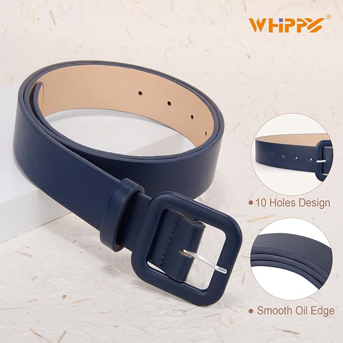 WHIPPY Women Leather Belt Candy Color Fashion Square Buckle Belt Ladies Belt for Jeans Pants Dresses