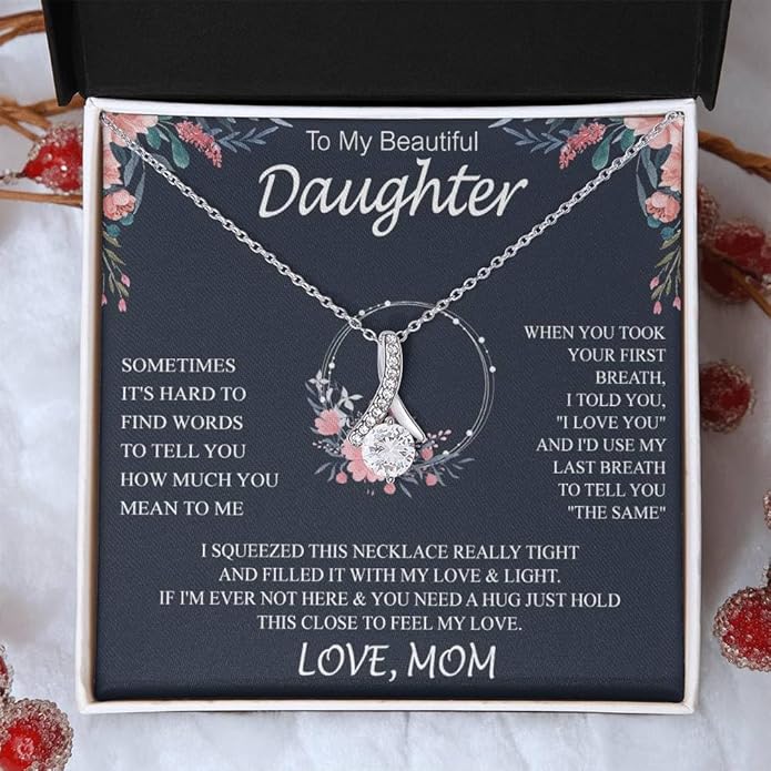 VIRAGIL To My Daughter Gift Necklace From Dad or Mom - Badass Daughter Jewelry With Heartfelt Message & Elegant Box