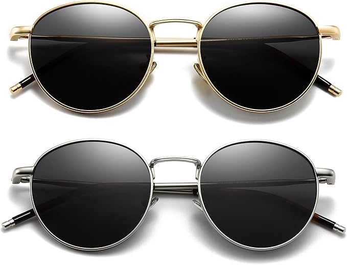 SUNGAIT Ponderable Metal Round Sunglasses for Men Women Classic Vintage Polarized Circle Sun Glasses