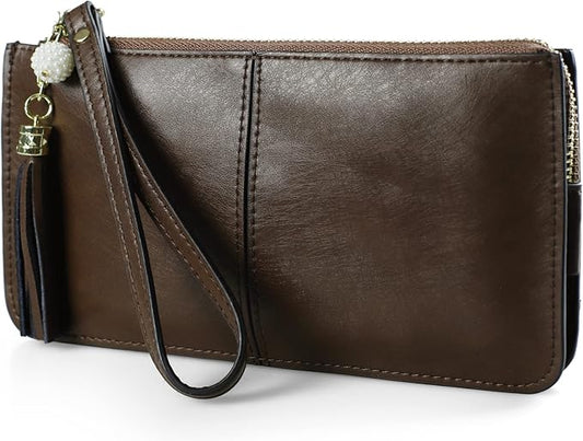 befen Genuine Leather Wristlet Clutch for Women Ultra-Slim Ladies Credit Card Holder Wallet Purses with RFID Protection