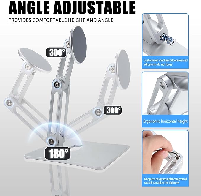Large Magsafe Phone Stand for Desk, Large Size Foldable & Adjustable Magnetic iPhone Stand Holder with Non Slip Pad for Desk/Home/Office, Compatible with iPhone 17/1615/14/13/12 All Series(Sliver)