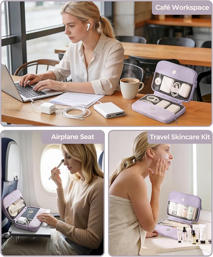Preppy Makeup Bag, Rectangle Double Detachable Cosmetic Organizer, Clear Side Panel Portable Travel Pouches for In-Flight Essentials, Beauty & Tech Accessories, Gift for Women