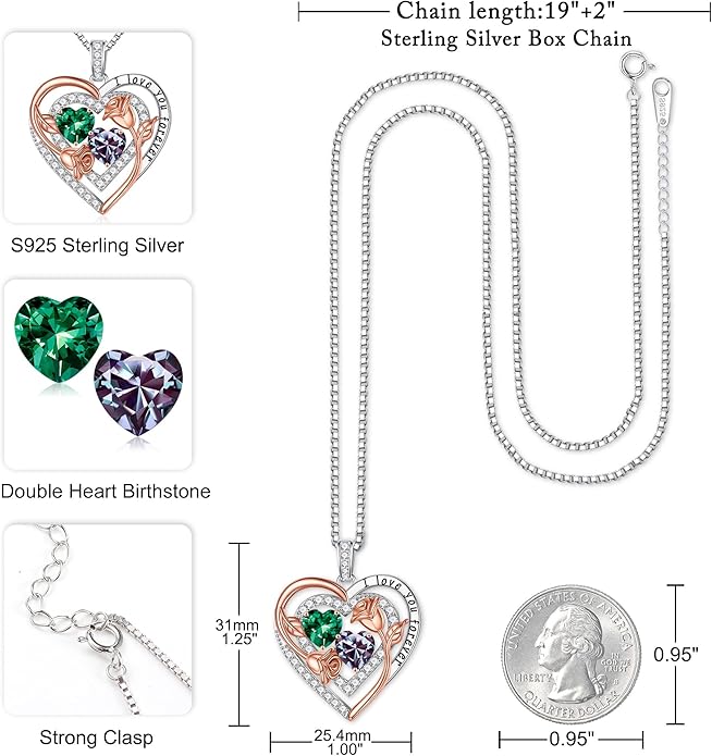 Iefil Mothers Day Gifts for Wife - Sterling Silver Birthstone Necklace Birthday Gifts for Her Wife