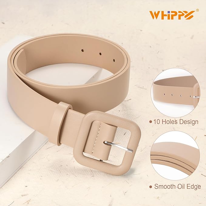 WHIPPY Women Leather Belt Candy Color Fashion Square Buckle Belt Ladies Belt for Jeans Pants Dresses
