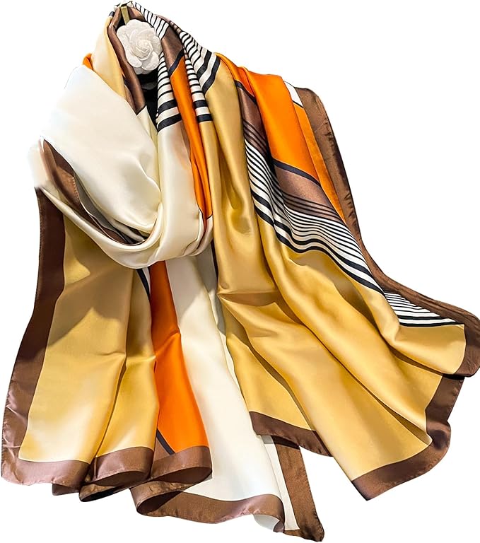 NUWEERIR Womens 100% Large Mulberry Silk Scarf Long Satin Scarf Fashion Lightweight Wraps