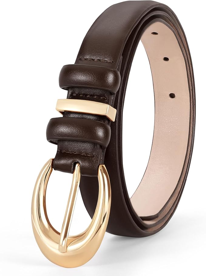 TRIWORKS Women Leather Belt for Jeans Pants Fashion Ladies Skinny Faux Leather Dress belt with Gold Buckle