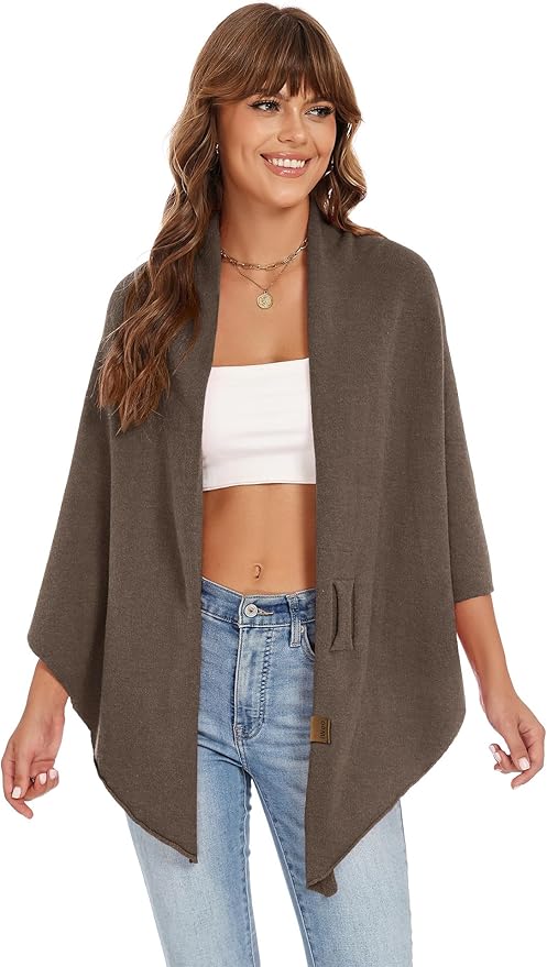 iWoo Women Soft Shawl Wraps kintted Open Front Poncho Sweater for Spring Fall Winter