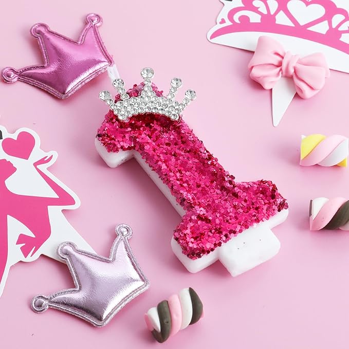 Hot Pink Birthday Candles Crown Number 1 Candle Birthday Party Decorations Cake Topper Cupcake Decor for Anniversary Celebrations Supplies