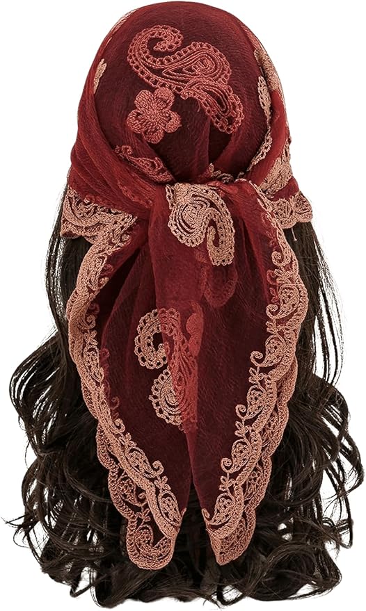 Floerns Women's Flower Embroidery Hair Scarf Headband Sheer Lace Hair Bandana