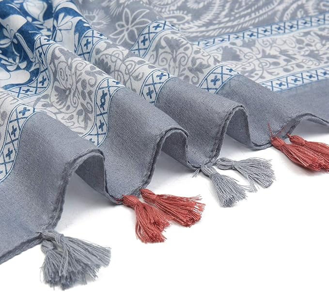 Yeieeo Boho Scarf for Women Lightweight Floral Printed Scarf Fall Winter Fashion Fringed Shawl