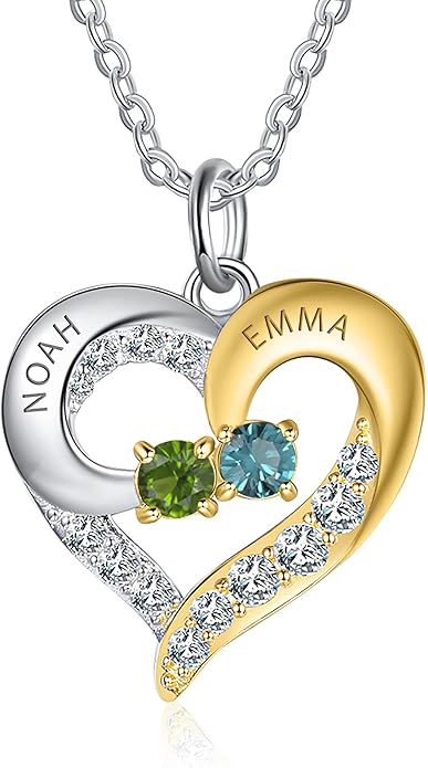 GLAMCARAT Personalized mothers necklace with birthstones names sterling silver jewelry for women customized engraved necklace