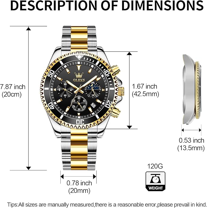 OLEVS Mens Watches Big Face Stainless Steel Waterproof Date Analog Quartz Watches Fashion BusinessWrist Watches for Men…