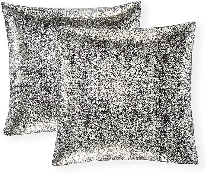 Xinrjojo Pack of 2, Shimmery Pillow, Soft Solid Color Sparkling Decorative Throw Pillow Covers Set, Cushion Cases Pillowcases for Sofa Bedroom Car, 22 x22 Inch 55 x 55cm (Silver- Black)