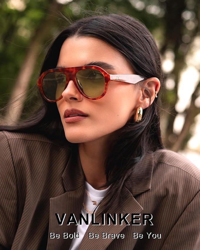 VANLINKER Retro Aviator Polarized Sunglasses for Men Women Trendy 70s Vintage Plastic Frame Sun Glasses VL9750