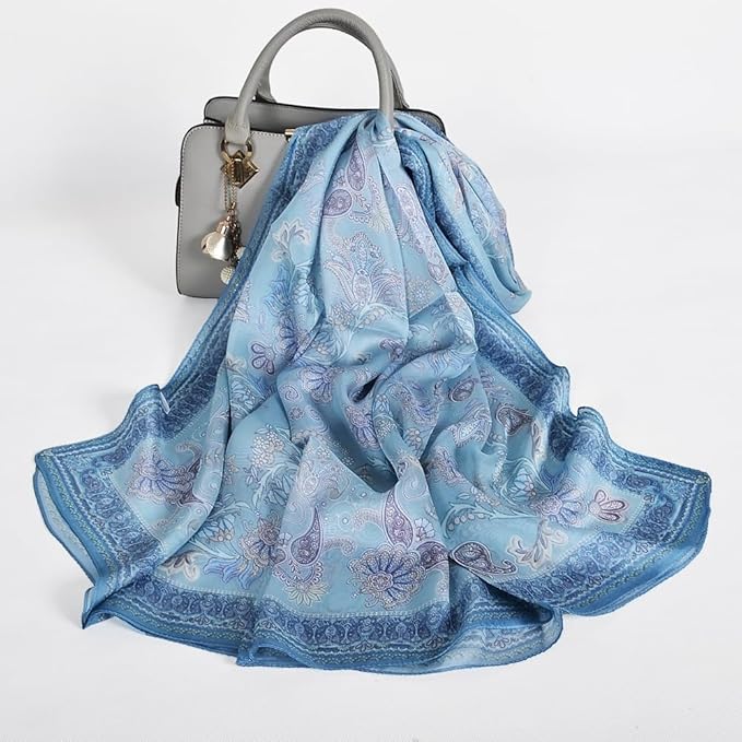 100% Mulberry Silk Women's Neck Silk Scarf-Lightweight Shawl,FLoral Print Beach Silk Wrap-Scarves for Photography