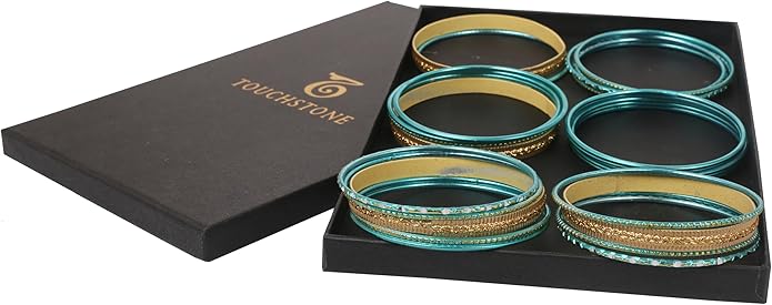 Touchstone Indian Metal Bangles for Women Gold Alloy Bracelets desi 2 Dozen Bangle Collection Bollywood Women's Jewelry Set Multi Stacking Wide Chunky Textured Golden Set of 24 in Gold or White Tone