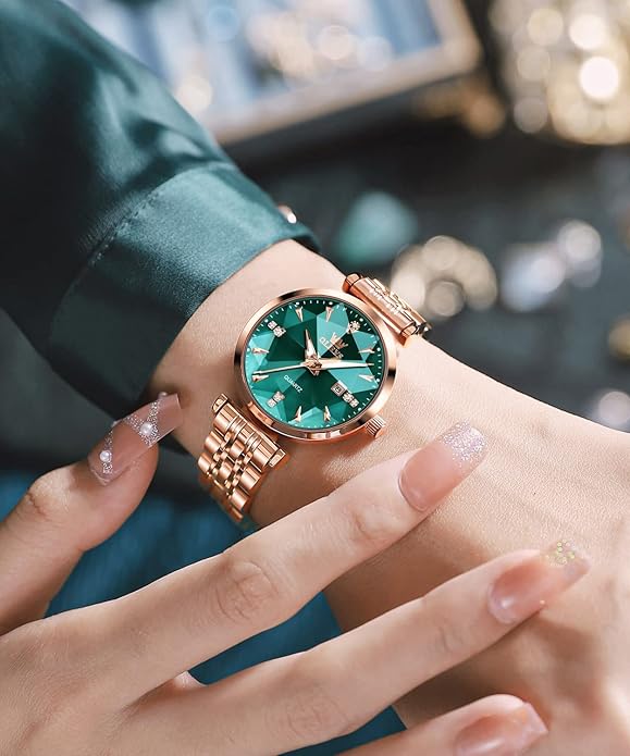 OLEVS Women Watches Simple Dress Ladies Watch Rose Gold Stainless Steel Watch Waterproof Quartz Date Luxury Diamond Small Wristwatch Fashion Analog Female Reloj Mujer Blue White Green Red Yellow Face