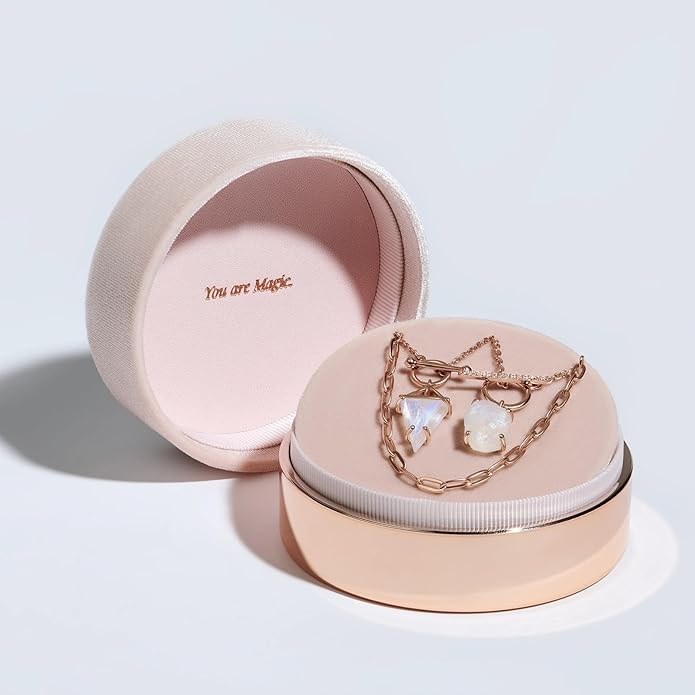 Moon Magic | Authentic Moonstone Earrings & Necklace Set for Women | Real 925 Sterling Silver & 18K Rose Gold Raw Crystal Studs & Necklace | Jewelry Set for women