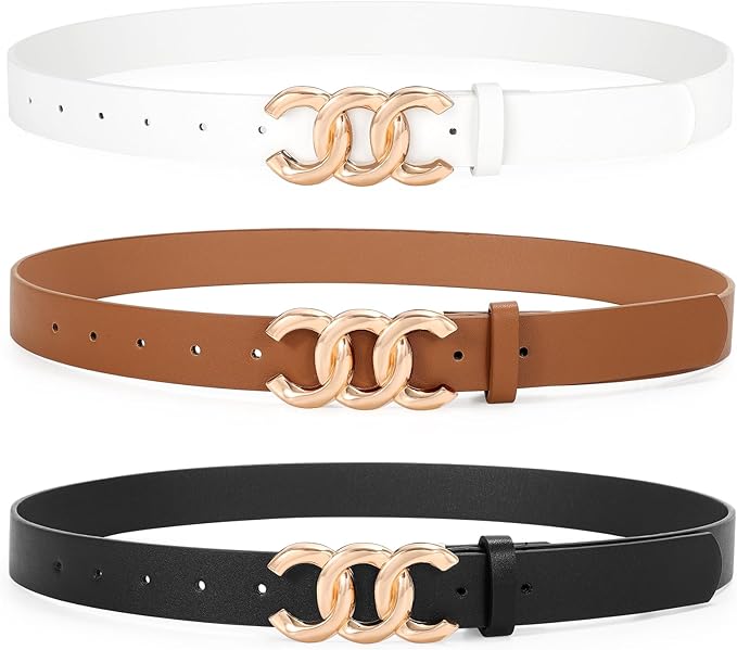TRIWORKS 3 Pack Women's Belts for Jeans Pants Fashion Waist Belts for Ladies Leather Belts