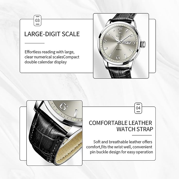 Watches for Men Adjustable Large Arabic Numerals Mens Watches Waterproof Band with Date Popular Quartz Men's Wrist Watch