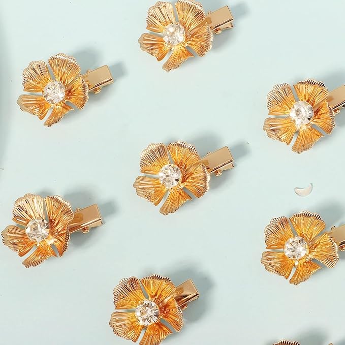 10PCS Small Flower Hair Clips Gold Crystal Hair Barrettes Alligator Hair Clips Floral Headpiece Rhinestone Floral Hair Accessories for Girls Women for Party Prom Birthday
