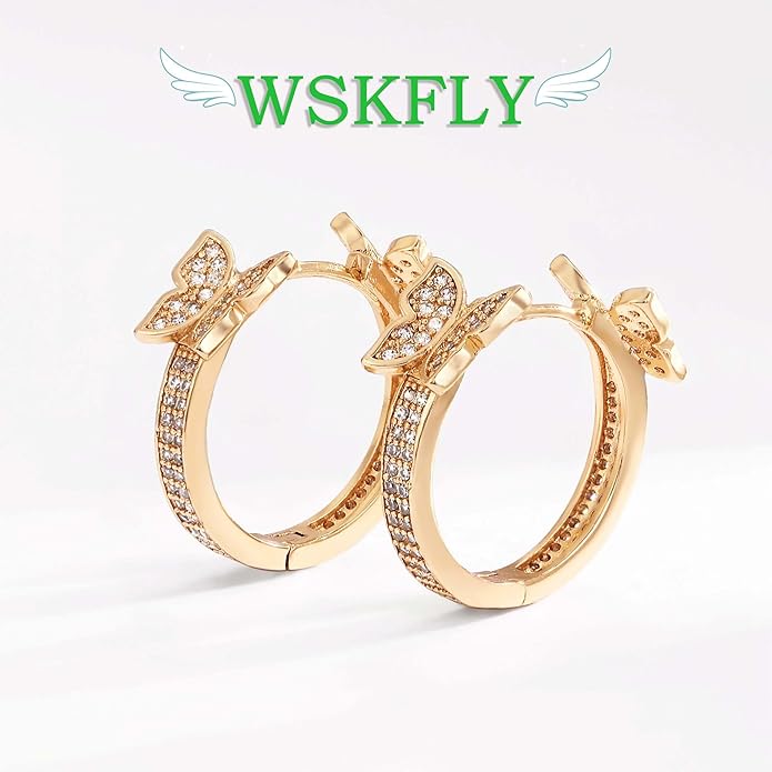14K Gold Plated Cubic Zirconia Hoop Earrings,Three Row Diamon | Arrows | Double Row of Diamonds Huggie Earrings for Women