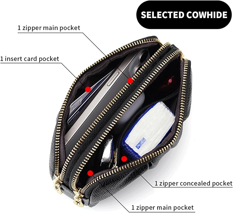Wristlet Wristlet Wallets for Women, Wallet Stylish Black Ruched 7x2.4x3.9 Cell Phone Purse with Detachable Wrist Strap
