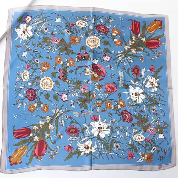 ANDANTINO 100% Real Mulberry Silk Scarf -21'' x 21''- Lightweight Neckerchief –Women Men Small Square Digital Printed Scarves