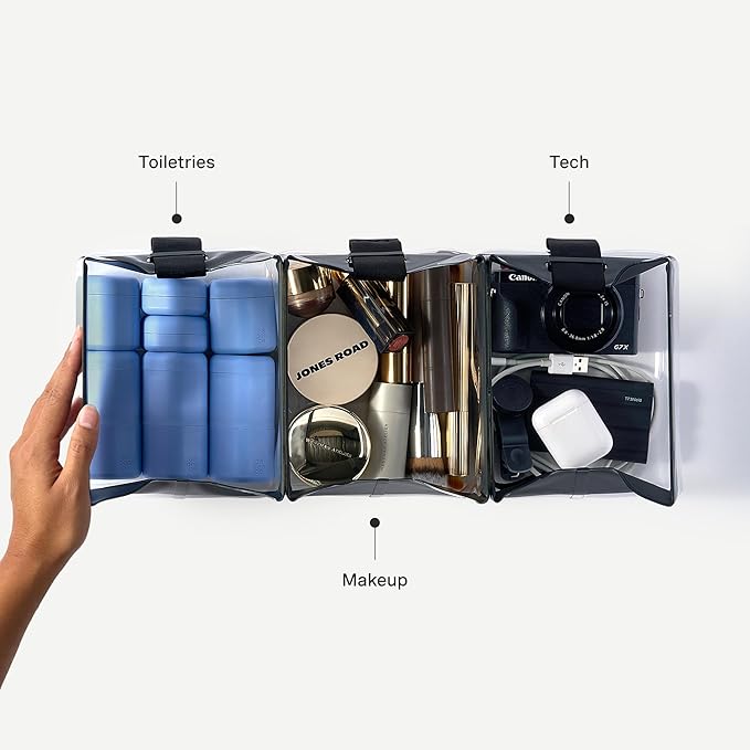 Cadence Parcel - Clear Kit with Magnetic Closure - Durable and Leak-Resistant Travel Toiletry Kit - TSA-Compliant & Modular Design - Hygiene Bag for Travel Essentials - 1 Qt - Ink