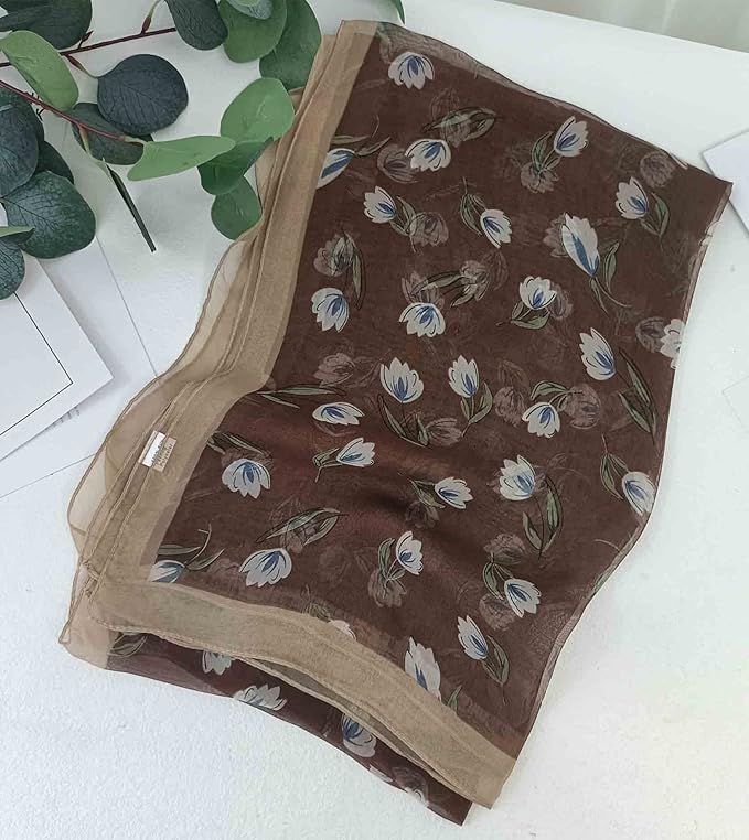 Pokeedioty Scarfs for Women Lightweight Scarves Elegant Floral Pattern Sheer Scarfs Shawls Wraps