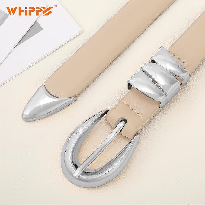 WHIPPY Women Skinny Leather Belt for Jeans Pants Dresses Ladies Fashion Waist Belt with Shiny Gold Buckle